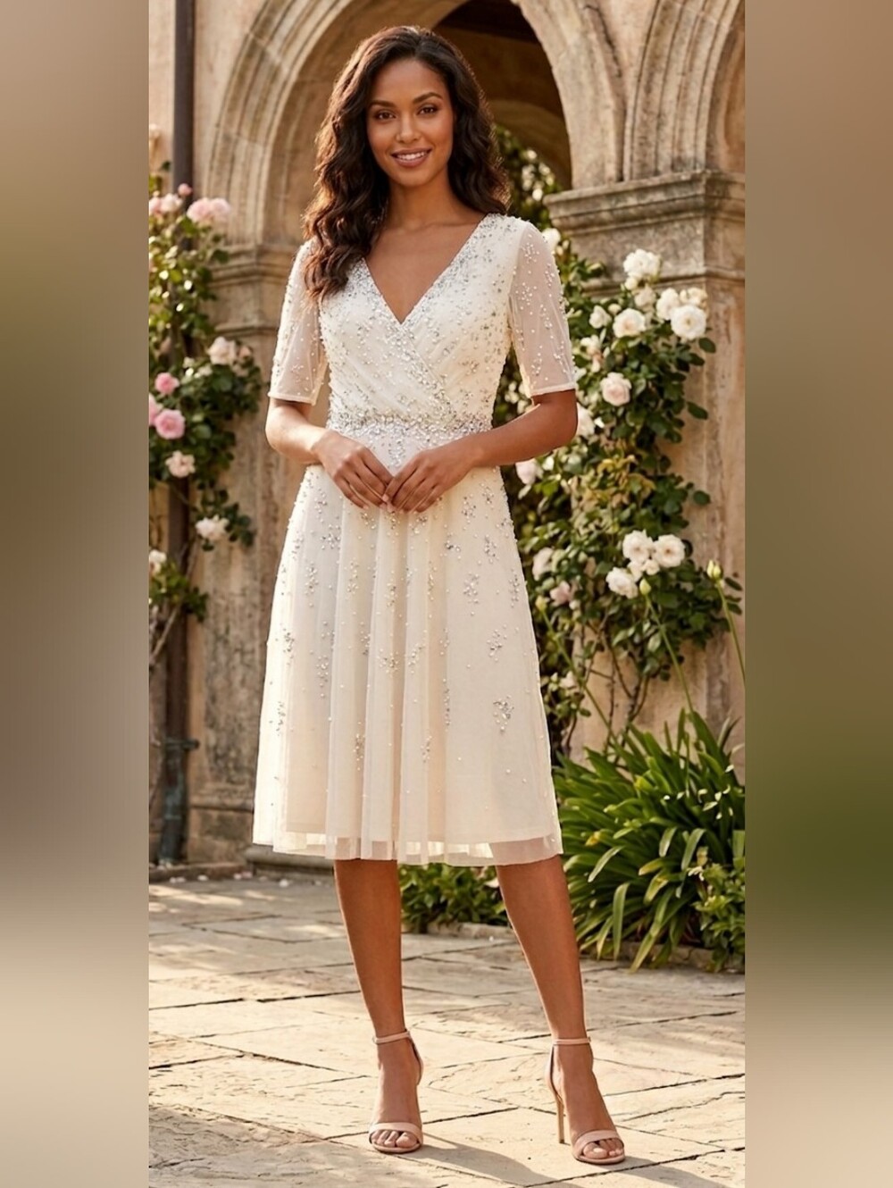 394. NWT - Adrianna Papell Beaded Tea Lenght Dress